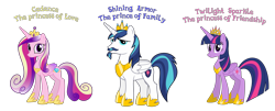 Size: 5309x2138 | Tagged: safe, anonymous artist, princess cadance, shining armor, twilight sparkle, alicorn, pony, g4, alicornified, beard, brother, brother and sister, caption, closed mouth, concave belly, crown, description is relevant, eyebrows, eyelashes, facial hair, family, female, folded wings, goatee, happy, high res, hoof shoes, horn, image macro, jewelry, looking, looking at you, male, mare, moustache, name, nostrils, older, older shining armor, older twilight, peytral, physique difference, prince shining armor, princess shoes, race swap, regalia, royalty, shiningcorn, siblings, simple background, sister, sisters, slender, stallion, standing, story included, text, thin, transparent background, twilight sparkle (alicorn), wall of tags, wings