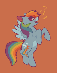 Size: 1262x1621 | Tagged: safe, artist:grubscouts, rainbow dash, pegasus, pony, g4, alternate cutie mark, bandaid, bandaid on nose, brown background, colored wings, lidded eyes, pale belly, simple background, solo, two toned wings, wings