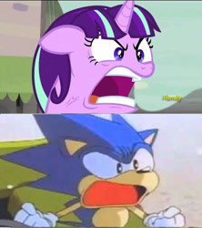 Size: 843x948 | Tagged: safe, artist:brandonale, edit, edited screencap, screencap, starlight glimmer, pony, unicorn, g4, male, screaming, sonic ova, sonic the hedgehog, sonic the hedgehog (series)