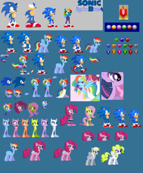 Size: 388x468 | Tagged: safe, artist:t0ms0nic, derpy hooves, fluttershy, pinkie pie, rainbow dash, surprise, g1, g4, chaos emerald, g1 to g4, generation leap, male, needs more jpeg, sonic the hedgehog, sonic the hedgehog (series), sprite sheet