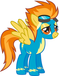 Size: 1535x2000 | Tagged: safe, spitfire, pegasus, pony, g4, official, .svg available, closed mouth, female, goggles, goggles on head, lidded eyes, looking up, mare, simple background, smiling, solo, spread wings, standing, svg, transparent background, vector, wings