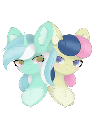 Size: 2551x3399 | Tagged: safe, alternate version, artist:sodapop sprays, bon bon, lyra heartstrings, sweetie drops, earth pony, pony, unicorn, g4, bust, chest fluff, colored pupils, duo, duo female, ear fluff, female, high res, portrait, simple background, transparent background