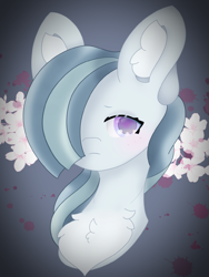 Size: 1760x2346 | Tagged: safe, artist:sodapop sprays, marble pie, earth pony, pony, g4, bust, chest fluff, commission, ear fluff, portrait, sad, simple background, solo, ych result