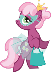 Size: 2000x2819 | Tagged: safe, edit, editor:catachromatic, vector edit, cheerilee, earth pony, pony, g4, .svg available, alternate hairstyle, bag, bipedal, closed mouth, clothes, crown, female, hair bun, high res, hoof hold, jewelry, lidded eyes, mare, mask, regalia, see-through, simple background, skirt, smiling, solo, stock vector, svg, transparent background, vector