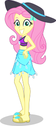 Size: 1859x4187 | Tagged: safe, artist:dustinwatsongkx, fluttershy, human, equestria girls, g4, my little pony equestria girls: better together, accessory swap, bikini, clothes, clothes swap, feet, female, geode of shielding, hat, magical geodes, rarity's blue sarong, rarity's purple bikini, sandals, sarong, simple background, solo, swimsuit, swimsuit swap, transparent background, vector