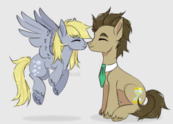 Size: 3500x2500 | Tagged: safe, artist:cursed soul, derpy hooves, doctor whooves, time turner, earth pony, pegasus, pony, g4, boop, couple, cute, duo, eyes closed, female, flying, gray background, high res, male, mare, noseboop, ponyville, profile, simple background, sitting, sketch, smiling, spread wings, stallion, unshorn fetlocks, wings