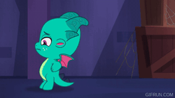 Size: 520x293 | Tagged: safe, screencap, sparky sparkeroni, dragon, g5, haunted house (episode), my little pony: tell your tale, spoiler:g5, spoiler:my little pony: tell your tale, spoiler:tyts01e31, animated, baby, baby dragon, fart, fart joke, gif, male, toilet humor