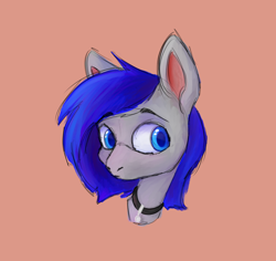 Size: 1272x1200 | Tagged: safe, artist:nikita_blin, oc, oc only, oc:cloudsnow, pony, blue eyes, blue mane, bust, collar, looking at you, simple background