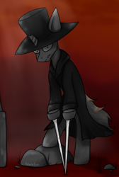 Size: 2174x3233 | Tagged: safe, artist:ashel_aras, pony, unicorn, clothes, commission, hat, high res, ponified, rule 85, sketch, solo, suit, sword, weapon