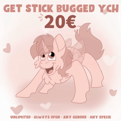Size: 2000x2000 | Tagged: safe, artist:euspuche, alicorn, earth pony, pegasus, pony, unicorn, animated, commission, dancing, get stick bugged lol, get stick poned lol, high res, looking at you, meme, open mouth, smiling, text, webm, ych animation, your character here