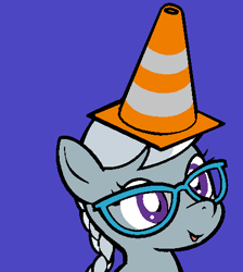 Size: 429x479 | Tagged: safe, artist:darkdoomer, silver spoon, earth pony, pony, g4, blue background, female, filly, foal, glasses, simple background, solo, traffic cone