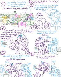 Size: 4779x6013 | Tagged: safe, artist:adorkabletwilightandfriends, starlight glimmer, toe-tapper, trixie, pony, unicorn, comic:adorkable twilight and friends, g4, adorkable, adorkable friends, bending, bent over, butt, camera, comic, cute, dork, female, friendship, happy, hips, hobby, house, jealous, levitation, magic, mare, money, patting, petting, plot, ponyville, proud, purchase, scenery, sign, slice of life, smiling, telekinesis, yard sale