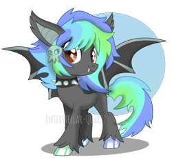 Size: 3312x3038 | Tagged: safe, artist:interstellar-quartz, oc, oc only, oc:vivid tatts, bat pony, pony, choker, fangs, female, high res, mare, simple background, solo, spiked choker, spread wings, transparent background, unshorn fetlocks, watermark, wings