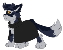 Size: 5904x4712 | Tagged: safe, artist:crazysketch101, oc, oc only, oc:mortis, wolf, wolf pony, chest fluff, cloak, clothes, ear fluff, fangs, fluffy, simple background, solo, transparent background