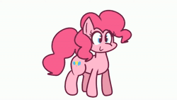 Size: 1280x720 | Tagged: safe, artist:gravity1037, pinkie pie, earth pony, pony, g4, animated, explosion, female, looking at you, mare, music, self paradox, simple background, smiling, solo, sound, super mario bros., super mario world, webm, white background