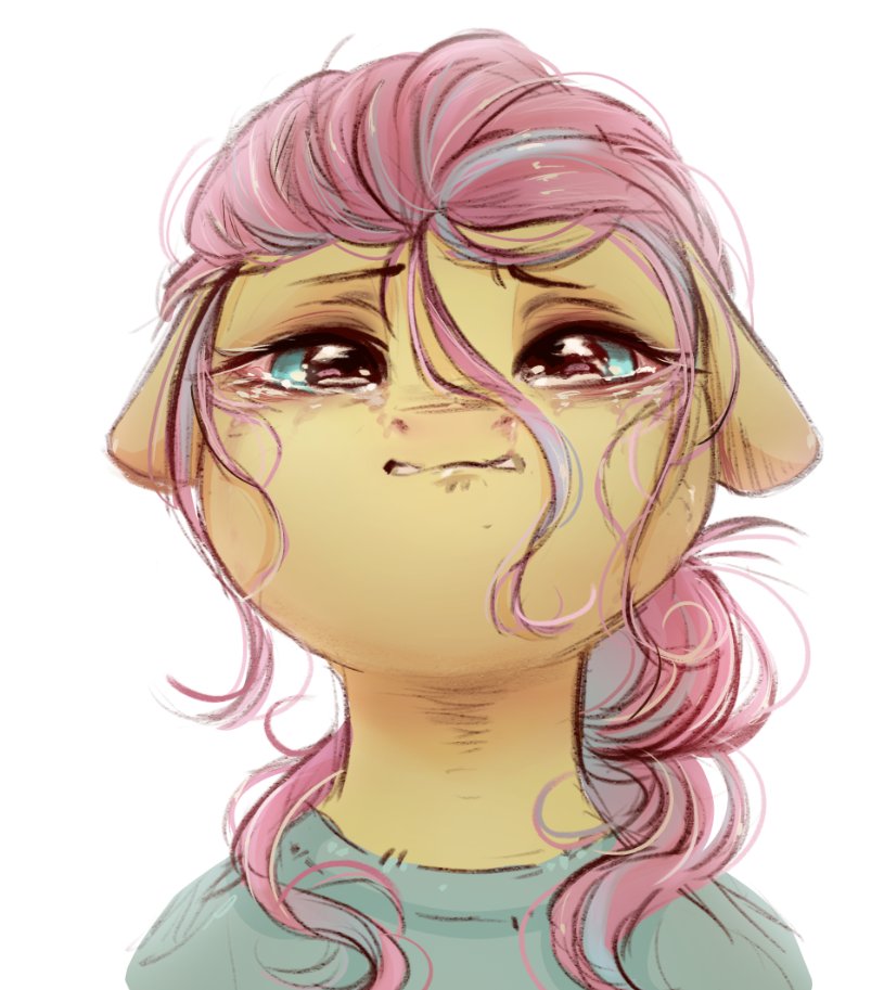 [alternate hairstyle,bust,clothes,crying,female,floppy ears,fluttershy,lip bite,looking at you,mare,pegasus,pony,sad,safe,simple background,solo,white background,teary eyes,stray strand,artist:melodylibris]