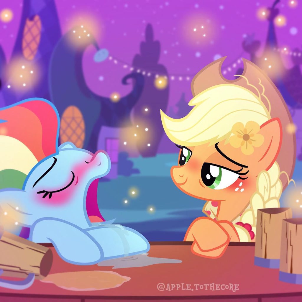 [applejack,blushing,cider,drunk,earth pony,female,insect,mare,older,pegasus,pony,rainbow dash,safe,passed out,spoiler:s09,firefly (insect),drunk aj,older applejack,older rainbow dash,the last problem,drunker dash,artist:apple.tothecore]