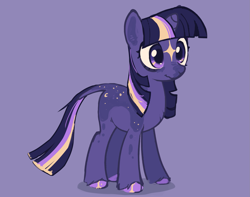 Size: 1679x1322 | Tagged: safe, artist:squilko, twilight sparkle, pony, unicorn, g4, alternate design, alternate universe, bags under eyes, body markings, chest fluff, coat markings, colored hooves, dappled, facial markings, hoof polish, horn, leonine tail, purple background, purple eyes, simple background, small horn, solo, standing, star (coat marking), tail, unicorn twilight, unshorn fetlocks, vector