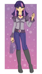 Size: 1170x2078 | Tagged: artist needed, safe, twilight sparkle, human, g4, belt, boots, clothes, denim, high heel boots, humanized, jeans, pants, purse, shirt, shoes, solo