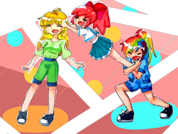 Size: 2666x2000 | Tagged: safe, alternate version, artist:shuimojiang353, apple bloom, applejack, rainbow dash, human, g4, ><, clothes, eyes closed, high res, humanized, sailor uniform, simple background, transparent background, uniform