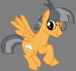 Size: 1652x1540 | Tagged: safe, artist:star polaris and friends, derpibooru exclusive, tiny times, pegasus, pony, g4, base used, brown eyes, flying, glasses, gray background, headcanon, looking back, male, older, simple background, smiling, solo, stallion, wings