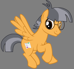 Size: 1652x1540 | Tagged: safe, artist:star polaris and friends, derpibooru exclusive, tiny times, pegasus, pony, g4, alternate name, base used, brown eyes, flying, glasses, gray background, headcanon, looking back, male, older, simple background, smiling, solo, stallion, wings