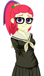 Size: 730x1260 | Tagged: safe, artist:rosemile mulberry, moondancer, human, equestria girls, g4, clothes, crossover, cute, dancerbetes, equestria girls-ified, female, glasses, maria-sama ga miteru, ponytail, school uniform, schoolgirl, simple background, skirt, smiling, solo, updated design, white background