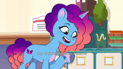 Size: 520x293 | Tagged: safe, screencap, misty brightdawn, sparky sparkeroni, dragon, pony, unicorn, g5, my little pony: tell your tale, sparkle school, spoiler:g5, spoiler:my little pony: tell your tale, spoiler:tyts01e58, animated, cute, female, gif, hasbro hates dubbing songs, hasbro is not dubbing songs, italian, mare, mistybetes, rebirth misty, sparkybetes