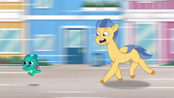 Size: 3072x1727 | Tagged: safe, screencap, lemon gear, sparky sparkeroni, dragon, pegasus, pony, g5, my little pony: tell your tale, sparkle school, spoiler:g5, spoiler:my little pony: tell your tale, spoiler:tyts01e58, baby, baby dragon, duo, duo male, male, not flash sentry, open mouth, open smile, smiling, stallion, unnamed character