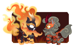 Size: 3167x1923 | Tagged: safe, artist:dixieadopts, oc, oc only, oc:fire flower, arcanine, kirin, nirik, angry, beanbrows, cloven hooves, colored hooves, duality, eyebrows, fangs, female, fiery mane, fiery tail, golden eyes, gradient horn, hisuian arcanine, horn, kirin-ified, leg fluff, leonine tail, pokémon, raised hoof, simple background, smiling, solo, species swap, standing, stripes, tail, transparent background