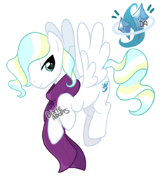 Size: 2000x2130 | Tagged: safe, artist:dixieadopts, oc, oc only, oc:frost breeze, pegasus, pony, clothes, cyan eyes, flapping, flying, high res, lidded eyes, male, offspring, parent:double diamond, parent:vapor trail, scarf, simple background, smiling, solo, stallion, transparent background