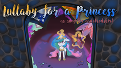 Size: 1192x670 | Tagged: safe, artist:cadetredshirt, princess celestia, alicorn, pony, g4, brick wall, broken glass, digital art, ears back, element of generosity, element of honesty, element of kindness, element of laughter, element of loyalty, element of magic, elements of harmony, jewelry, looking up, magic, regalia, sad, shadow, solo, stained glass, thumbnail