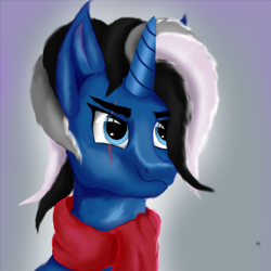 Size: 1800x1800 | Tagged: safe, artist:seki_98, oc, oc only, oc:silver almaz, pony, unicorn, clothes, scarf, simple background