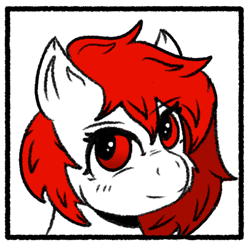 Size: 608x595 | Tagged: safe, artist:scarletdoodle, oc, oc only, oc:scarlet breeze, bust, icon, male, portrait, red eyes, red mane, solo, stallion, white coat