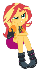 Size: 1900x3633 | Tagged: safe, artist:gmaplay, sunset shimmer, human, equestria girls, equestria girls specials, g4, my little pony equestria girls: better together, my little pony equestria girls: forgotten friendship, boots, female, shoes, simple background, sitting, solo, sunset shimmer is not amused, transparent background, unamused