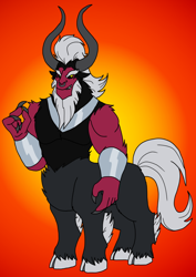 Size: 1000x1414 | Tagged: safe, artist:zetikoopa, lord tirek, centaur, taur, g4, claws, cloven hooves, evil grin, gradient background, grin, looking at you, male, nose piercing, nose ring, piercing, smiling, smirk