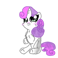 Size: 1000x1000 | Tagged: safe, artist:sweetsterty, sweetie belle, pony, unicorn, g4, blank flank, blushing, cheek fluff, chest fluff, cute, diasweetes, female, filly, foal, simple background, sitting, solo, white background