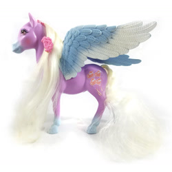 Size: 1173x1173 | Tagged: safe, pegasus, pony, g1, blushing, colored wings, dream beauties, flower, flower in hair, gradient legs, gradient wings, long mane, photo, simple background, skyflyer, solo, spread wings, toy, white background, white mane, wings