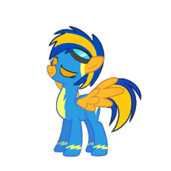 Size: 500x500 | Tagged: safe, artist:mlpfan3991, oc, oc only, oc:flare spark, pegasus, pony, g4, clothes, female, goggles, goggles on head, simple background, smiling, solo, transparent background, uniform, wings, wonderbolts, wonderbolts uniform