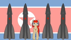 Size: 1272x716 | Tagged: safe, artist:ivacher comix, oc, pony, missile, nation ponies, north korea, ponified, solo, youtube link