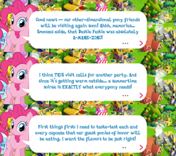 Size: 2048x1815 | Tagged: safe, gameloft, pinkie pie, earth pony, pony, g4, my little pony: magic princess, official, dialogue, dialogue box, english, event, female, mare, mobile game, speech bubble, text