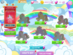 Size: 2048x1536 | Tagged: safe, gameloft, idw, confetti (g1), moonstone, parasol (g1), skydancer, sunlight (g1), tickle (g1), windy (g1), earth pony, pegasus, pony, unicorn, g1, g4, my little pony: magic princess, official, bow, coin, collection, costs real money, english, female, gem, group, horn, idw showified, mare, mobile game, numbers, spread wings, tail, tail bow, text, timer, wings