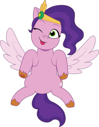 Size: 1137x1462 | Tagged: safe, artist:prixy05, pipp petals, pegasus, pony, g5, my little pony: tell your tale, :p, adorapipp, belly, colored wings, cute, diadem, eyebrows, female, jewelry, looking at you, lying down, mare, on back, one eye closed, regalia, simple background, smiling, smiling at you, solo, spread wings, tongue out, transparent background, vector, wings