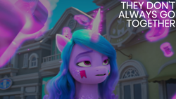 Size: 1920x1080 | Tagged: safe, edit, edited screencap, editor:quoterific, screencap, izzy moonbow, pony, unicorn, g5, my little pony: make your mark, my little pony: make your mark chapter 4, top remodel, spoiler:g5, spoiler:my little pony: make your mark, spoiler:my little pony: make your mark chapter 4, spoiler:mymc04e02, female, glitter, glowing, glowing horn, horn, magic, magic aura, mare, maretime bay, solo, telekinesis