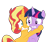 Size: 2607x2199 | Tagged: safe, artist:gmaplay, sunset shimmer, twilight sparkle, alicorn, pony, unicorn, g4, clinging, duo, gritted teeth, high res, panic, panic attack, shrunken pupils, simple background, teeth, transparent background, wide eyes