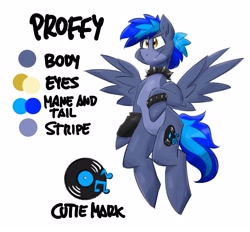 Size: 2500x2319 | Tagged: safe, artist:flutterthrash, oc, oc only, oc:proffy floyd, pegasus, pony, choker, high res, quadrupedal, reference sheet, simple background, solo, spiked choker, spiked wristband, white background, wristband