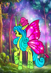 Size: 1000x1414 | Tagged: safe, artist:zetikoopa, queen chrysalis, rosedust, flutter pony, g4, butterfly wings, female, headcanon in the description, mare, past, wings