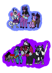 Size: 1000x1414 | Tagged: safe, artist:zetikoopa, grogar, king sombra, lord tirek, storm king, twilight sparkle, centaur, goat, pony, storm creature, umbrum, unicorn, yeti, taur, g4, my little pony: the movie, cloven hooves, confused, disbelief, female, male, mare, multeity, nose piercing, nose ring, piercing, shocked, sparkle sparkle sparkle, stallion, stunned