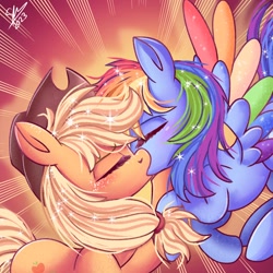 Size: 1280x1280 | Tagged: safe, artist:galaxy swirl, applejack, rainbow dash, earth pony, pegasus, pony, g4, cowboy hat, duo, duo female, eyes closed, female, hat, kiss on the lips, kissing, lesbian, mare, ship:appledash, shipping