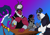 Size: 1414x1000 | Tagged: safe, artist:zetikoopa, grogar, king sombra, lord tirek, storm king, centaur, goat, pony, sheep, storm creature, umbrum, unicorn, yeti, taur, g4, my little pony: the movie, bonding, food, friendship, gradient background, male, ram, smiling, stallion, talking, tea